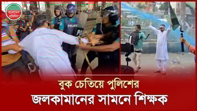 আবু সাঈদের মতো হাতে পতাকা নিয়ে বুক চেতিয়ে পুলিশের জলকামানের সামনে দাঁড়ালেন শিক্ষক