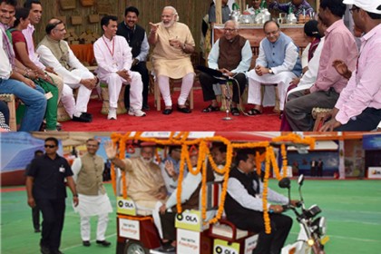 রাস্তায় চা খেলেন, রিকশায় চড়ে সভায় গেলেন মোদী !