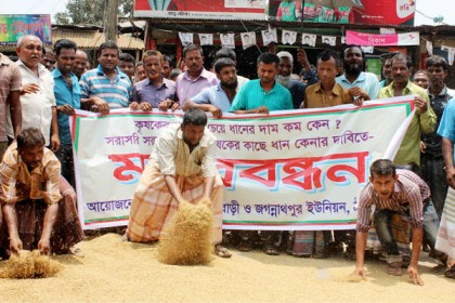 ধানের ন্যায্য মূল্যের দাবিতে কৃষকদের মানববন্ধন
