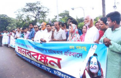 চট্টগ্রামে রেল শ্রমিক লীগের জঙ্গি ও সন্ত্রাস বিরোধী মানববন্ধন