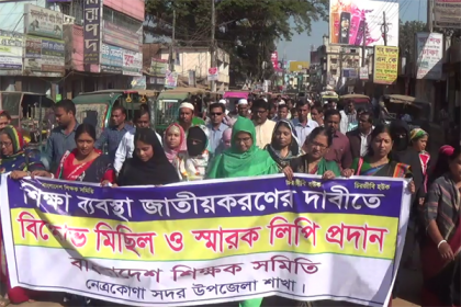 নেত্রকোনা ও মোহনগঞ্জে শিক্ষকদের বিক্ষোভ মিছিল