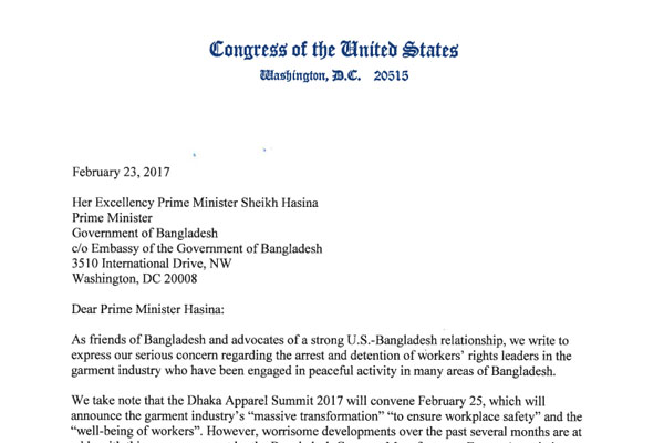 শেখ হাসিনাকে ১১ মার্কিন কংগ্রেসম্যানের চিঠি