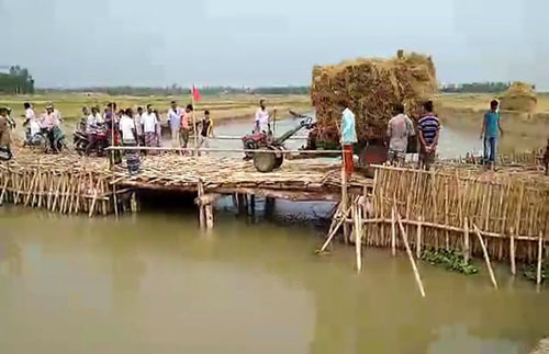 চাঁপাইনবাবগঞ্জে নদীতে তৈরি করা হয়েছে বাঁশের সেতু