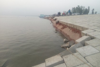 চৌহালীতে নির্মানাধীন বাঁধে আবারও ধস