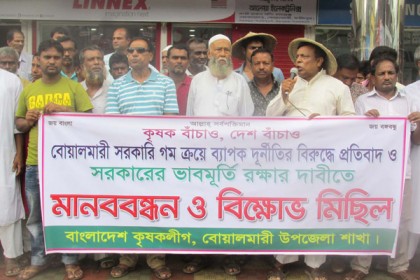 সরকারি গম ক্রয়ে দুর্নীতির প্রতিবাদে বোয়ালমারীতে মানববন্ধন