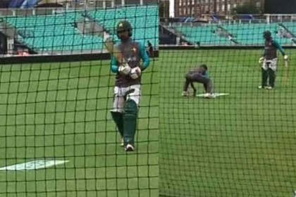 
পাথরে বল ফেলে পাকিস্তানি ক্রিকেটারদের অনুশীলন