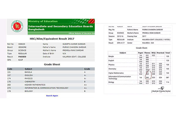 এইচএসসি পরীক্ষায় ৫০ নম্বরের মধ্যে পেল ৬৩!