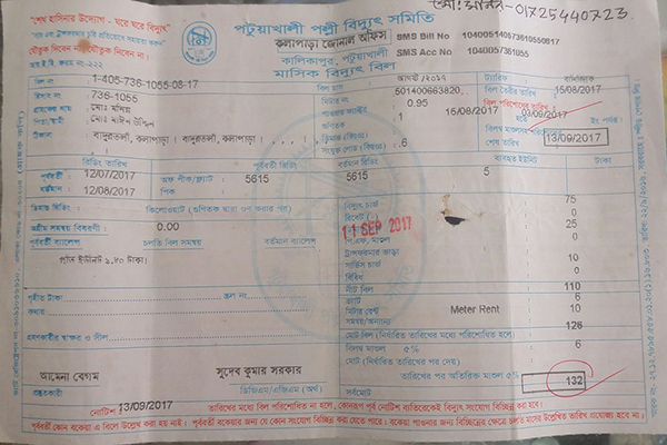 কলাপাড়ায় পল্লী বিদ্যুতের উদ্ভট বিল নিয়ে অভিযোগ