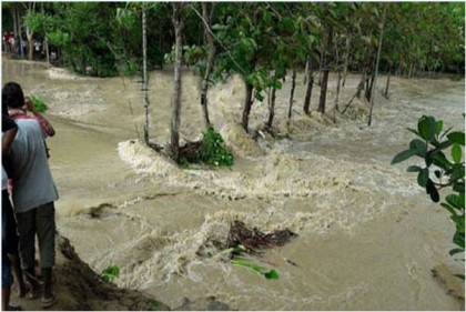 কুলাউড়ায় মনু নদীর বাঁধ ভেঙ্গে প্রায় ৩০টি গ্রাম প্লাবিত  