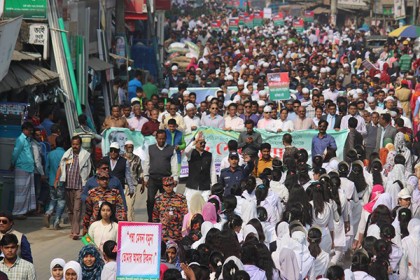নীলফামারীতে বর্ণিল আয়োজনে আনন্দ শোভাযাত্রা