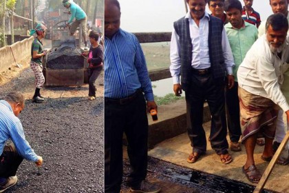সিংড়া পৌরসভার রাস্তার কার্পেটিং কাজের উদ্বোধন

