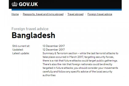 বাংলাদেশে অবস্থানরত নাগরিকদের সতর্ক করলো ব্রিটেন