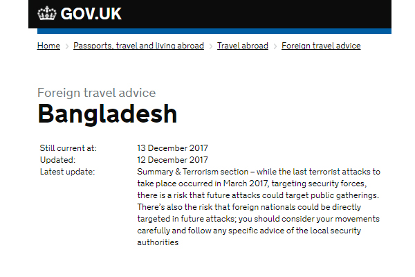বাংলাদেশে অবস্থানরত নাগরিকদের সতর্ক করলো ব্রিটেন