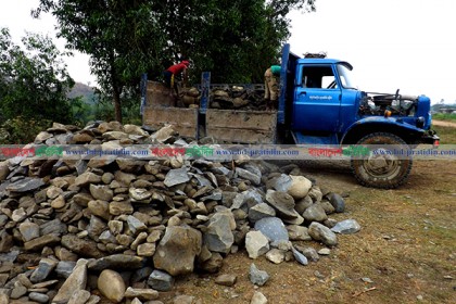 লামায় রাতের আঁধারে পাচার হচ্ছে শত শত ট্রাক পাথর