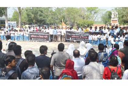 জাফর ইকবালের ওপর হামলার প্রতিবাদে খুলনায় মাননববন্ধন