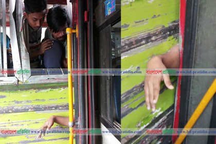 রাজধানীতে দুই বাসের মাঝে চাপা পড়ে যাত্রী গুরুতর আহত