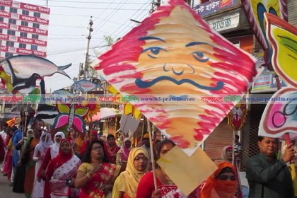 ঝিনাইদহে মঙ্গল শোভাযাত্রায় পাখি-হাতি-মাছ
