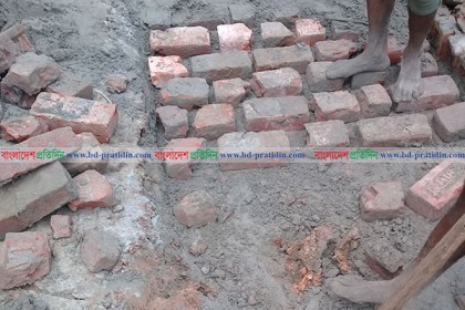 সখীপুরে সড়ক নির্মাণে নিম্নমানের ইট, ক্ষুব্ধ এলাকাবাসী 