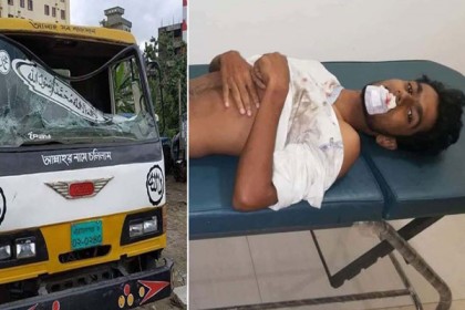 পিকআপ ভ্যানের চাপায় আহত ছেলেটি বেঁচে আছে