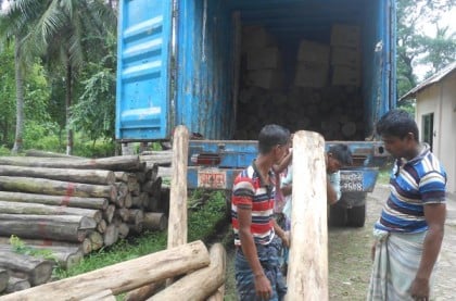কুমিল্লায় কভার্ডভ্যান থেকে সেগুন কাঠ উদ্ধার