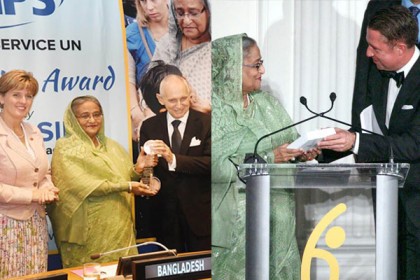 দুই পুরস্কার গ্রহণ করলেন প্রধানমন্ত্রী