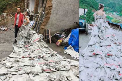 ৪০টি সিমেন্টের ব্যাগে বিয়ের পোশাক!

