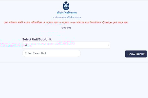 চবির 'খ' ইউনিটের ফলাফল প্রকাশ, পাশের হার ৪৪ শতাংশ 