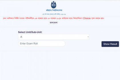 চবির 'খ' ইউনিটের ফলাফল প্রকাশ, পাশের হার ৪৪ শতাংশ 