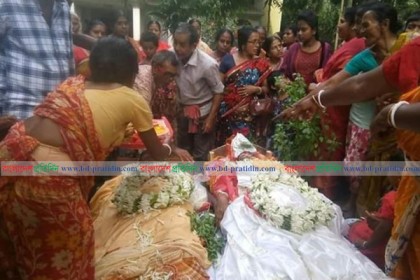 মৃত্যুর পর বর-কনে বেশে সজ্জিত দম্পতি
