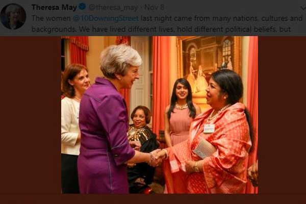 বিট্রিশ প্রধানমন্ত্রীর টুইটারে স্পিকার শিরীন শারমিন চৌধুরী