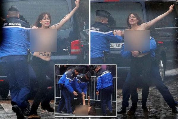 ট্রাম্পের কনভয়ের দিকে ছুটে এলেন ‘নগ্ন’ নারী, বক্ষে লেখা...!