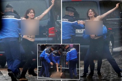 ট্রাম্পের কনভয়ের দিকে ছুটে এলেন ‘নগ্ন’ নারী, বক্ষে লেখা...!