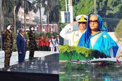 শিখা অনির্বাণে রাষ্ট্রপতি ও প্রধানমন্ত্রীর শ্রদ্ধা