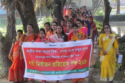 নেত্রকোনায় আন্তর্জাতিক নারী নির্যাতন প্রতিরোধ পক্ষ উদযাপন