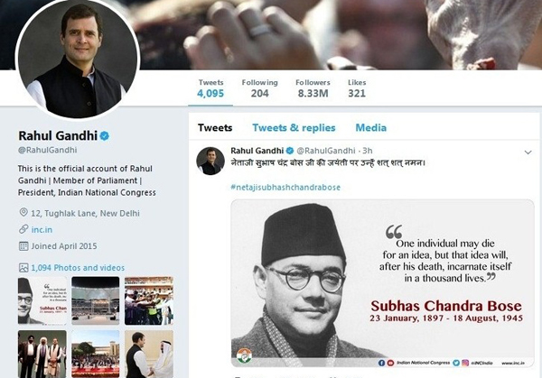 নেতাজীকে নিয়ে রাহুলের টুইট ঘিরে বিতর্ক ভারতে