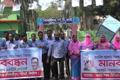 ঝিনাইদহে বেতন বৈষম্য নিরসনের দাবিতে মানববন্ধন

