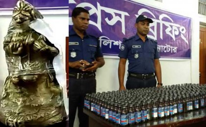 নাটোরে পিতলের লক্ষ্মী মূর্তি ও ফেন্সিডিল উদ্ধার