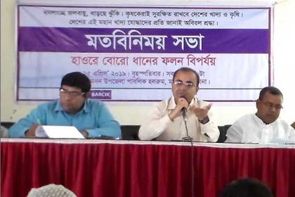বোরো ধানে ফলন বিপর্যয় বিষয়ে নেত্রকোনায় কৃষকদের নিয়ে মতবিনিময়