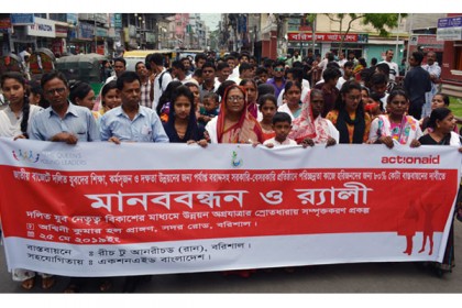 ১৪ দাবিতে বরিশালে দলিত শিক্ষার্থী ও যুবদের মানববন্ধন-বিক্ষোভ