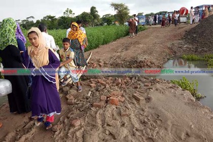 সংযোগ সড়ক ভেঙে জাজিরা-নড়িয়া অংশে যান চলাচল বন্ধ