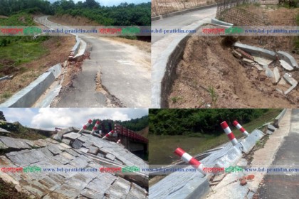 সোনাইছড়ি-ঘুমধুম সড়কে নির্মাণ কাজ শেষ হওয়ার আগেই ধস