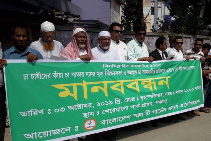 পঞ্চগড়ে ৬ দফা দাবিতে চা চাষীদের মানববন্ধন