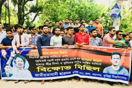 আবরার হত্যার প্রতিবাদে কুমিল্লায় ছাত্রদল ও প্রগতিশীল ছাত্র জোটের বিক্ষোভ

