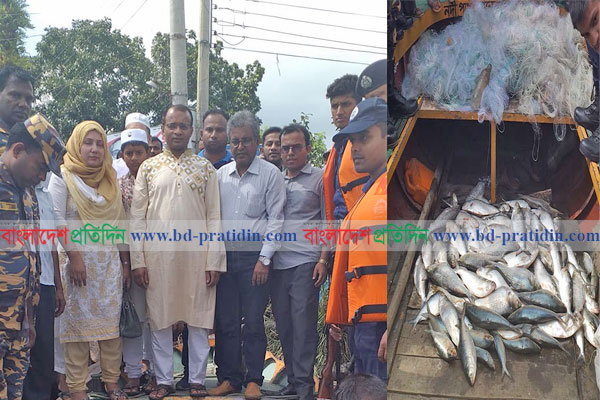 ঝালকাঠিতে ৪০ হাজার মিটার কারেন্ট জাল ও চার মণ ইলিশ উদ্ধার