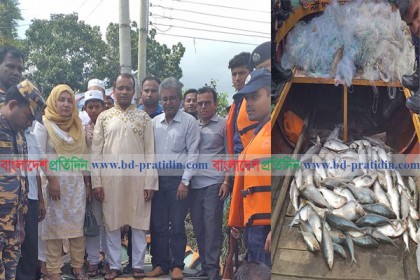 ঝালকাঠিতে ৪০ হাজার মিটার কারেন্ট জাল ও চার মণ ইলিশ উদ্ধার