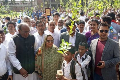 বড়াইগ্রামে টিফিনের টাকা বাঁচিয়ে ৫৫ হাজার চারা রোপন