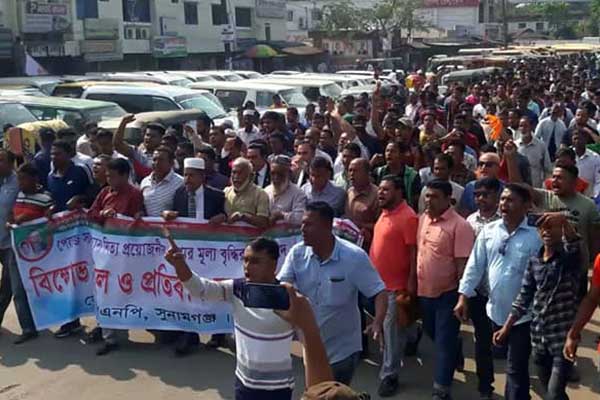 পিয়াজের মূল্য বৃদ্ধির প্রতিবাদে সুনামগঞ্জে বিএনপির বিক্ষোভ