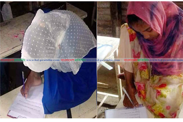 দুই হাত নেই, পা দিয়েই পরীক্ষা দিচ্ছে মুক্তামনি