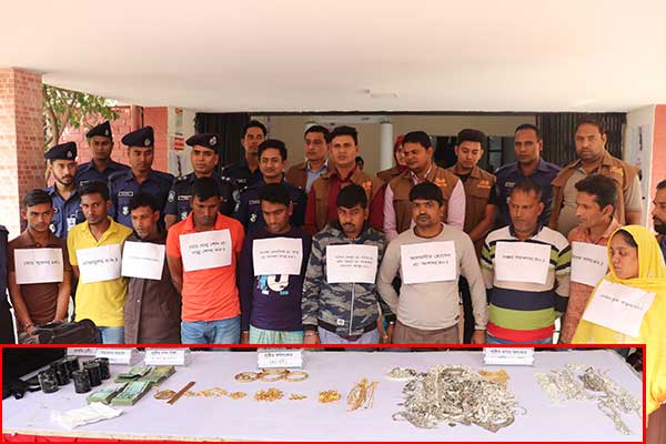 শ্রীপুরে স্বর্ণের দোকানে ডাকাতির ঘটনায় গ্রেফতার ১০, স্বর্ণালংকার উদ্ধার