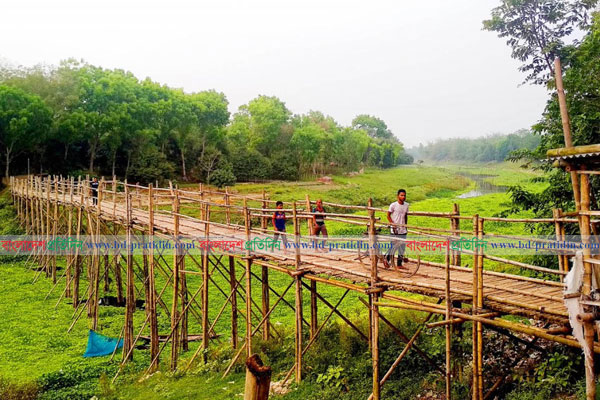 ২০ বছরেও সেতু হয়নি, তাই সাঁকো দিয়ে পারাপার